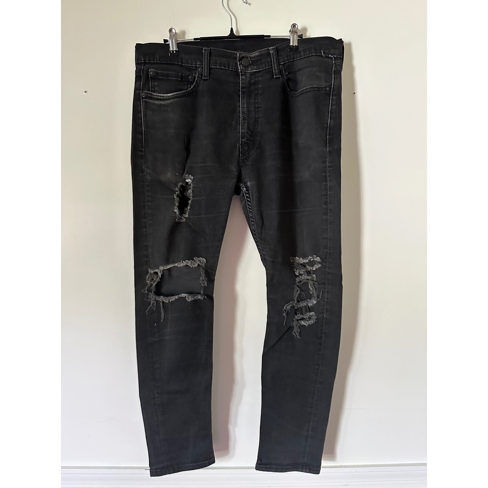 Levis 519 Extreme Skinny Jeans Mens 36x30 Washed Black Distressed Ripped Denim
